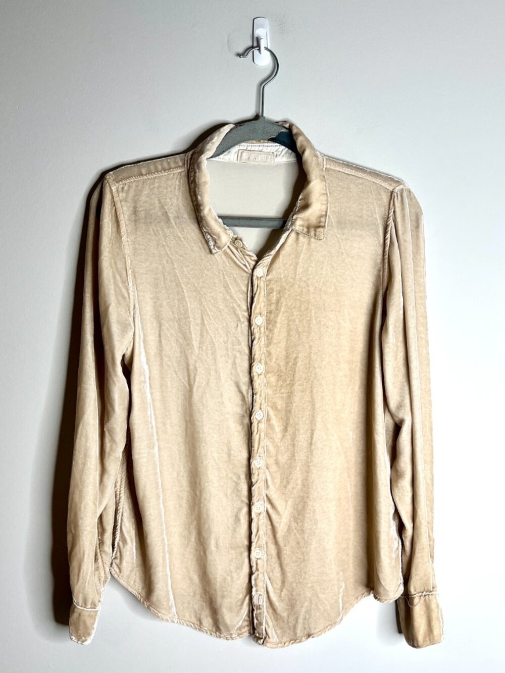 CP Shades Beige Crushed Velvet Button-Down Long Sleeve Fall Transition Boho S